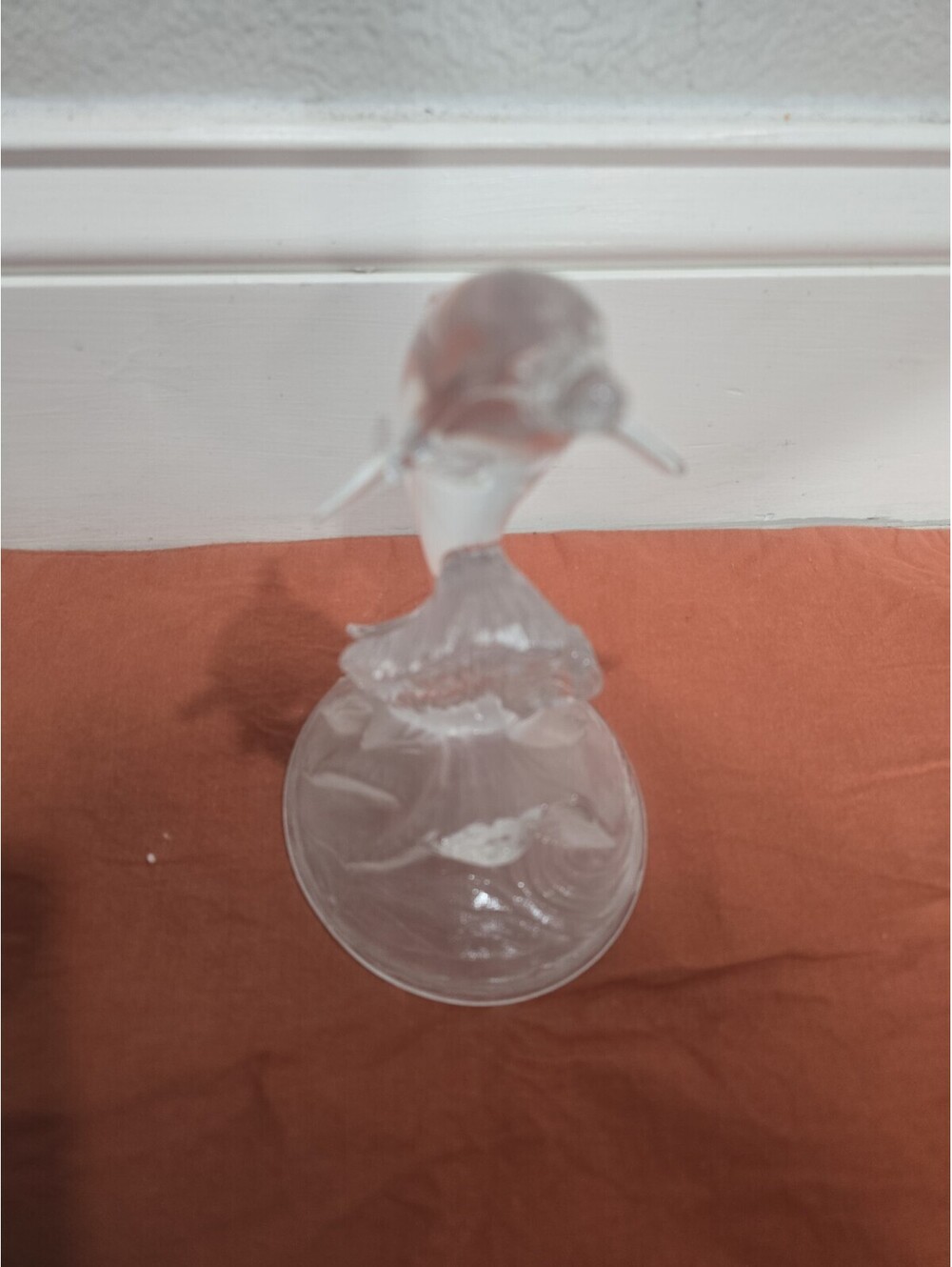 Cristal D'Arques Lead Crystal Dolphin Figurine On Frosted Glass Wave Base 6”